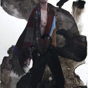 elif celebi, mixed media, ink, collage, 13x17